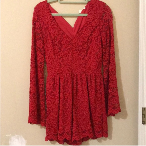 Pants - Red lace romper
